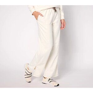 AnyBody Lounge Pant Size XL Star Fleece Straight Leg Pull On Drawstring Natural